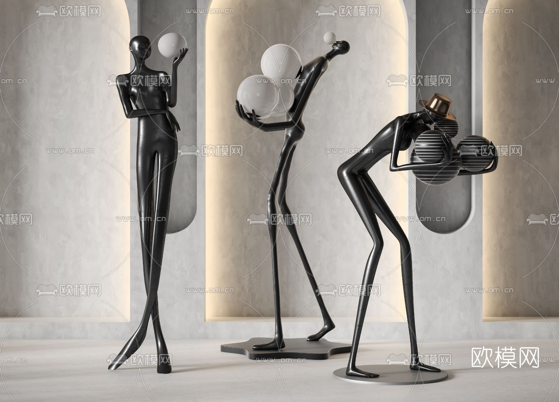 现代人物雕塑3d模型下载