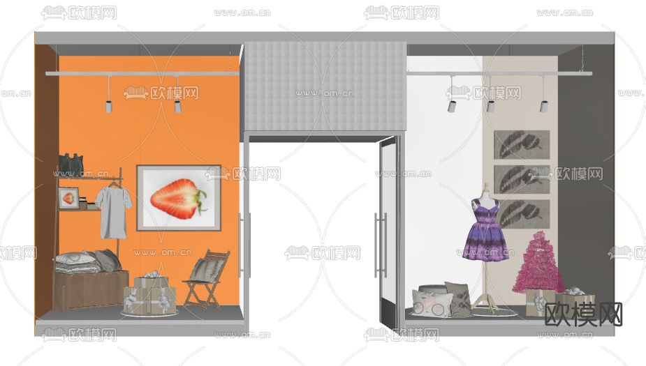 现代服装橱窗su模型下载（渲染图2）