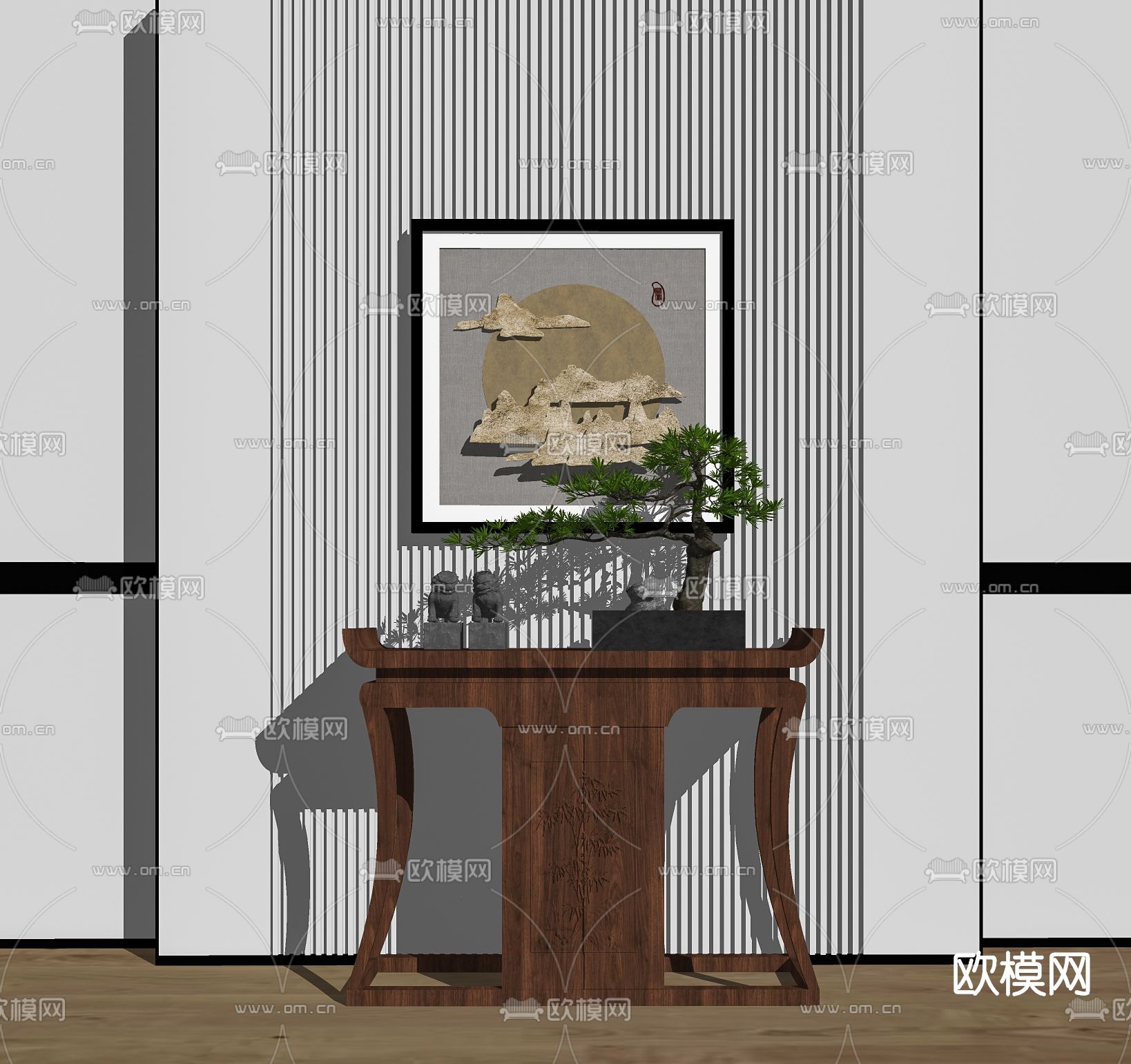 新中式玄关柜su模型