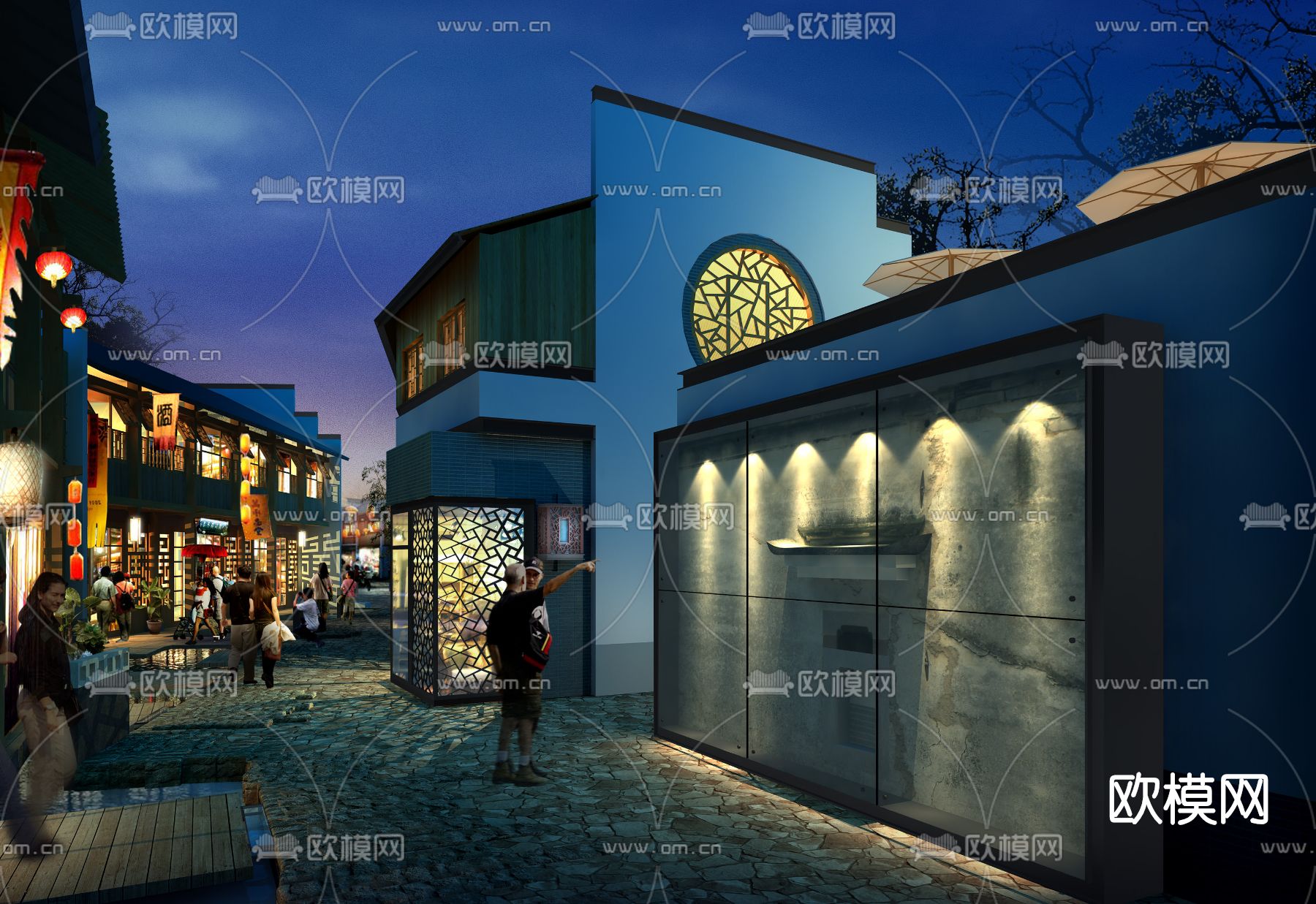 新中式商业街su模型
