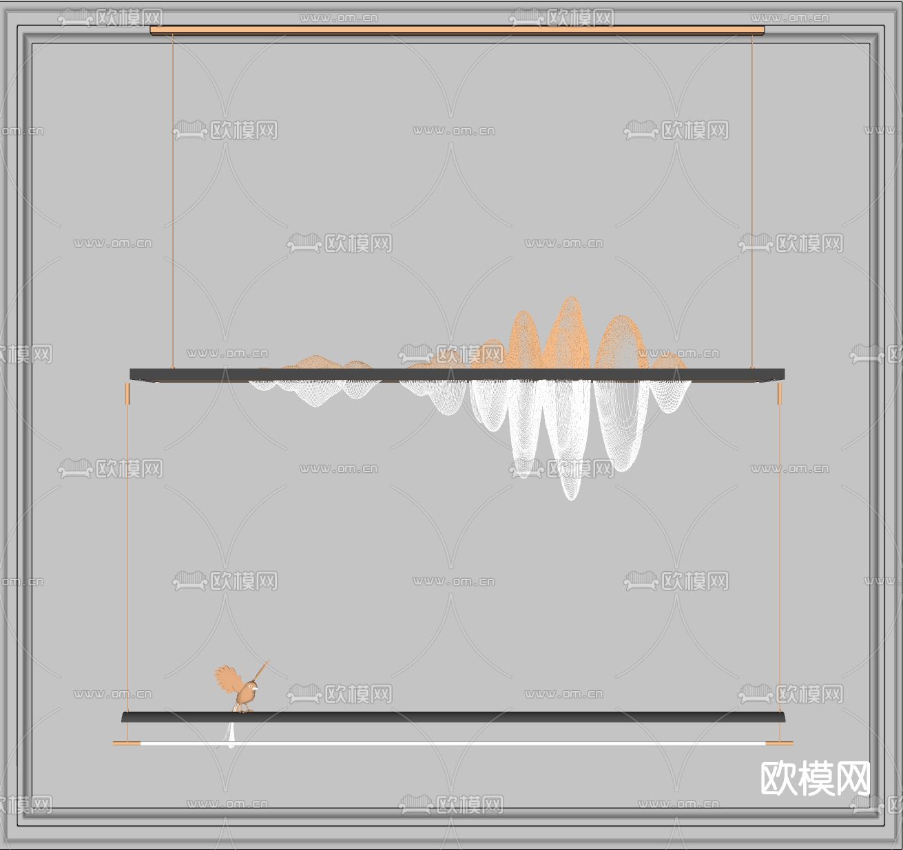 新中式吊灯装饰灯su模型下载（渲染图2）