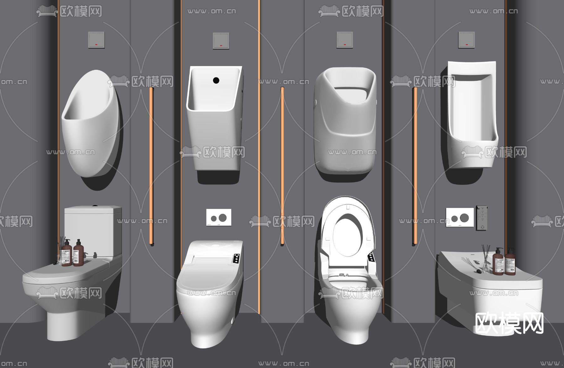 现代马桶小便斗尿斗su模型