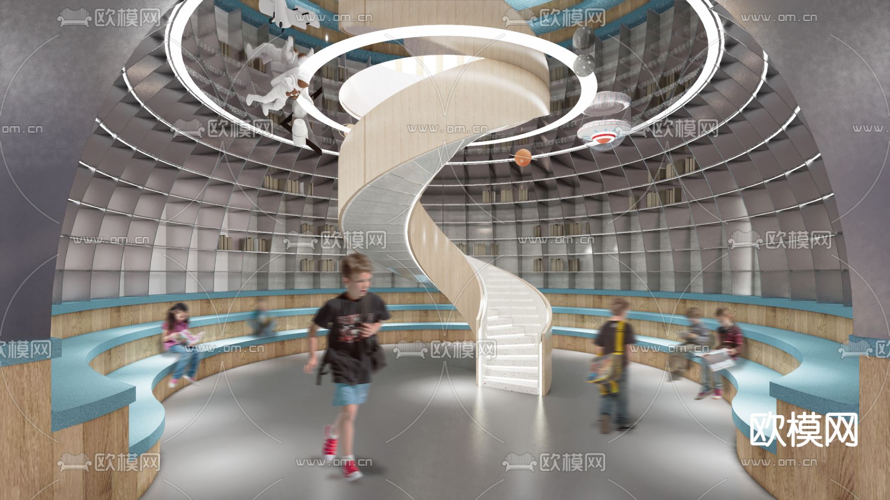 现代科技星球主题阅读室su模型下载（渲染图1）