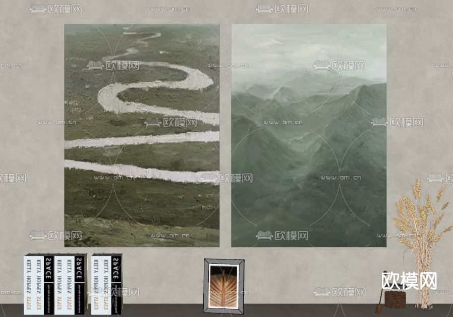 侘寂装饰画挂画su模型下载（渲染图2）