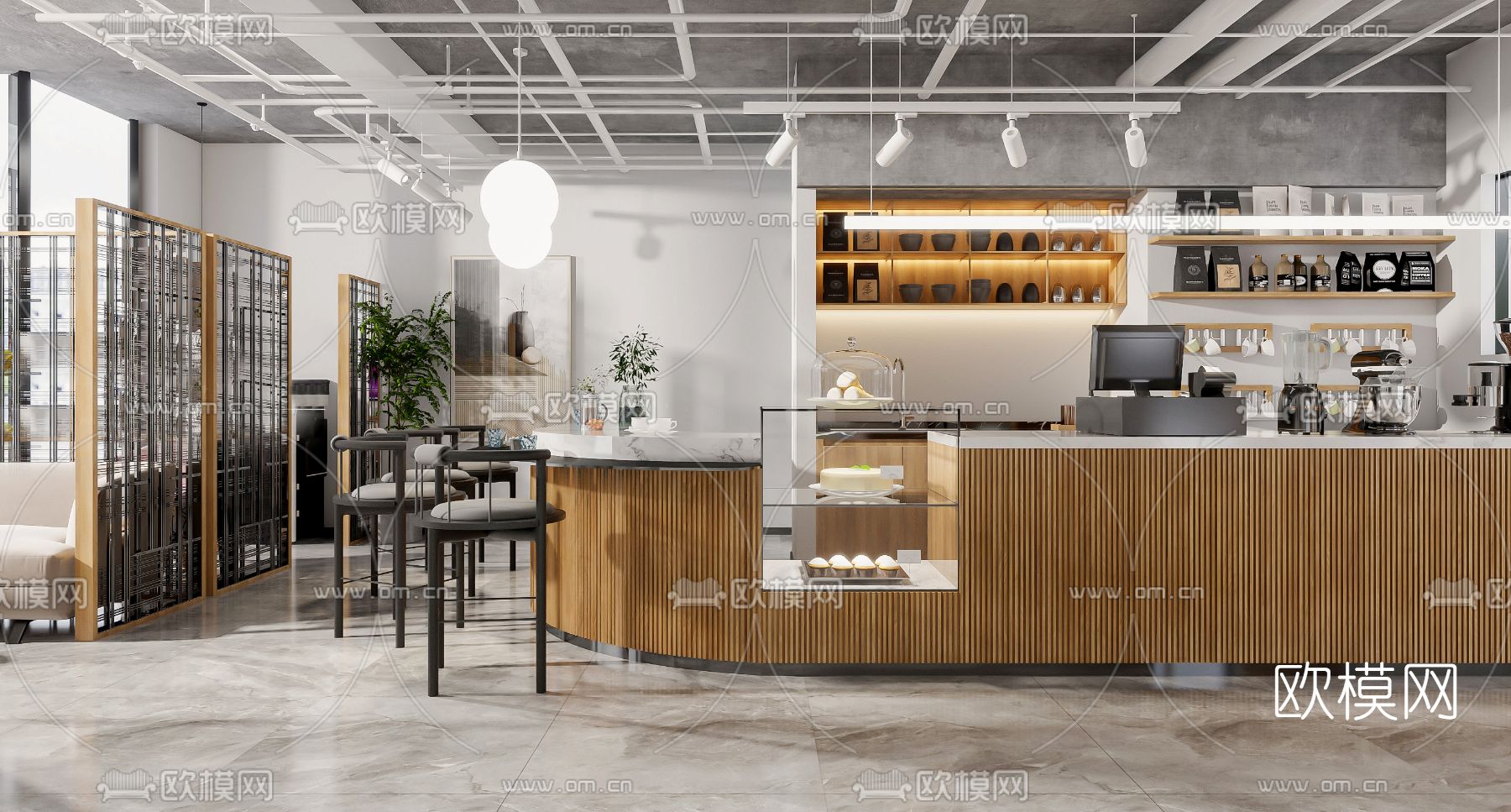 工业风咖啡厅3d模型下载（渲染图3）