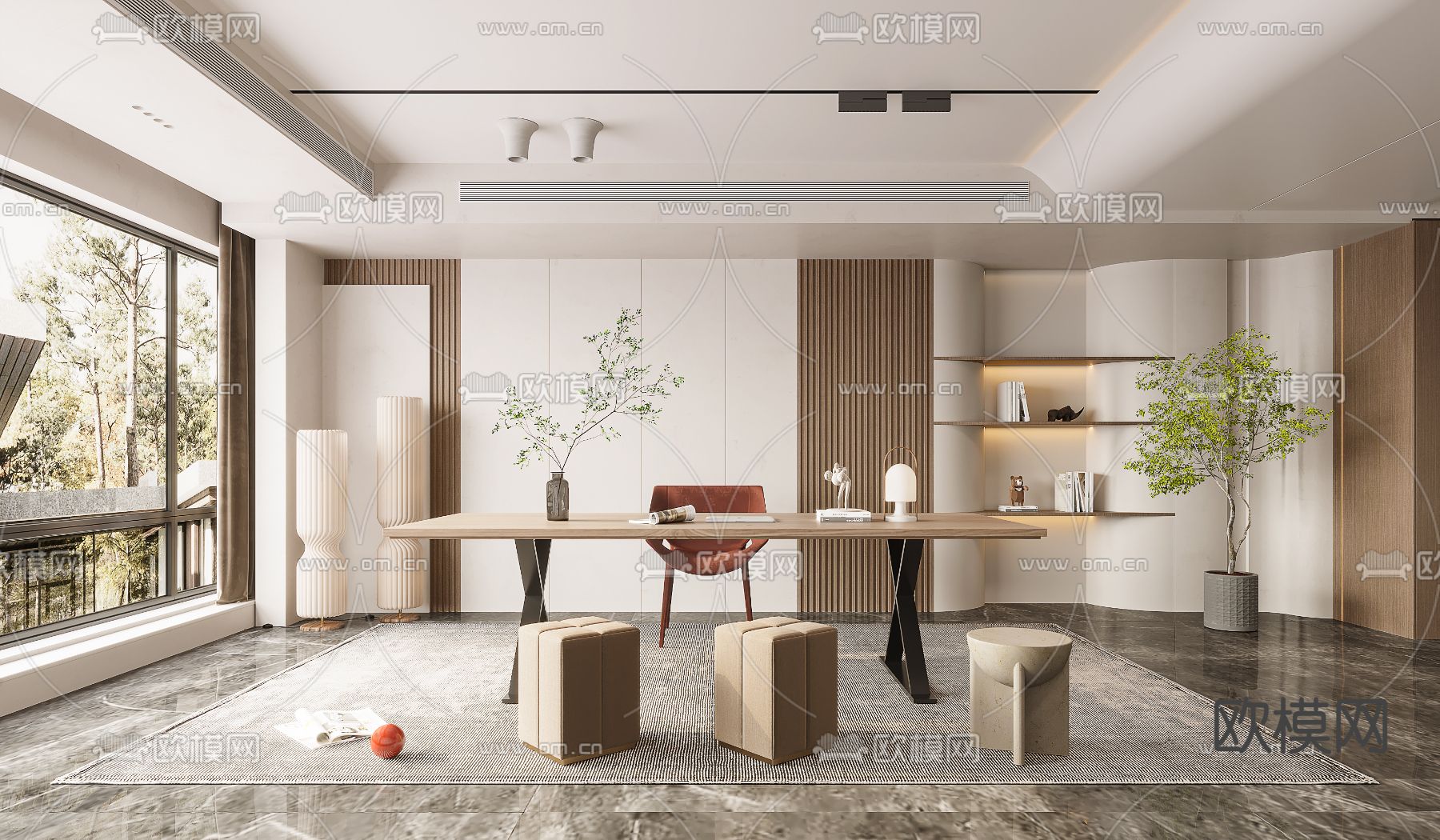 现代书房3d模型下载（渲染图1）