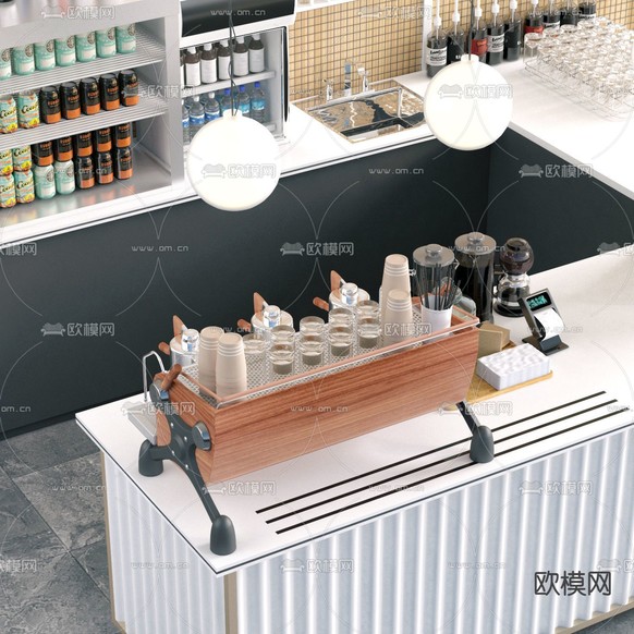 北欧奶茶咖啡店操作台3d模型下载(渲染图3)