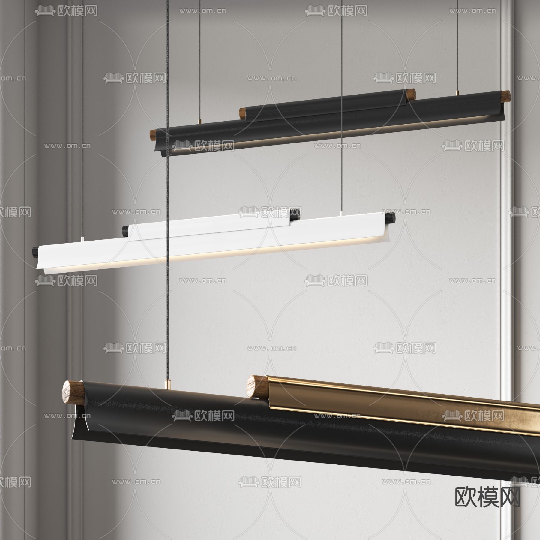 现代条形办公吊灯3d模型下载（渲染图1）