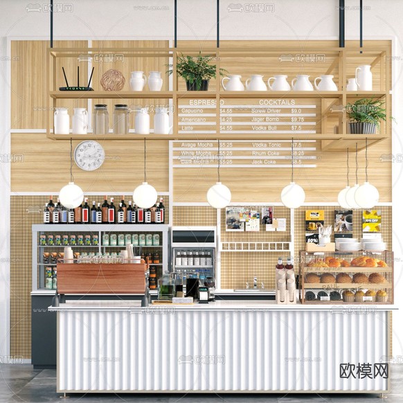 北欧奶茶咖啡店操作台3d模型下载(渲染图1)