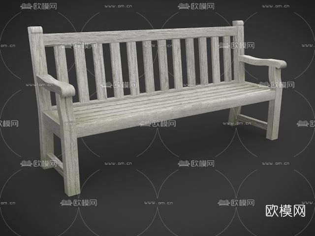 现代木质户外公共椅免费3d模型下载