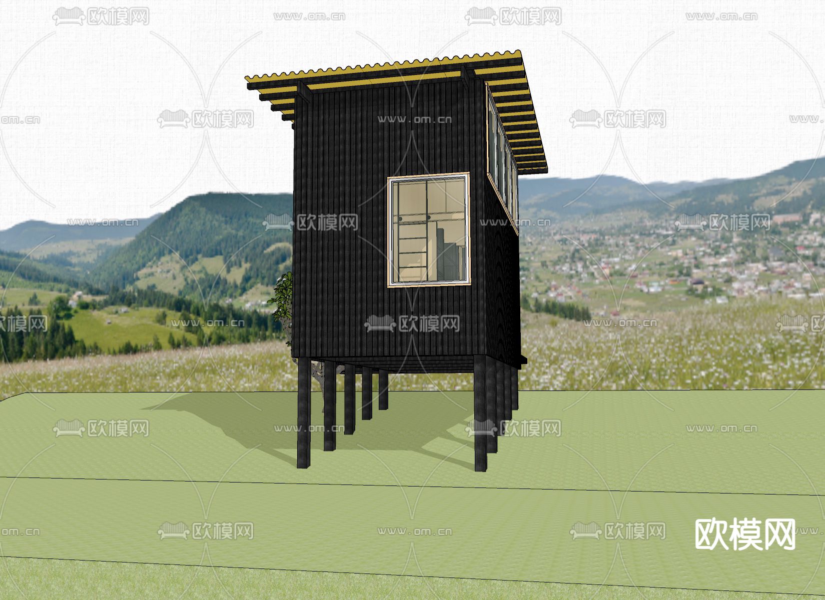 现代民宿建筑su模型下载（渲染图2）
