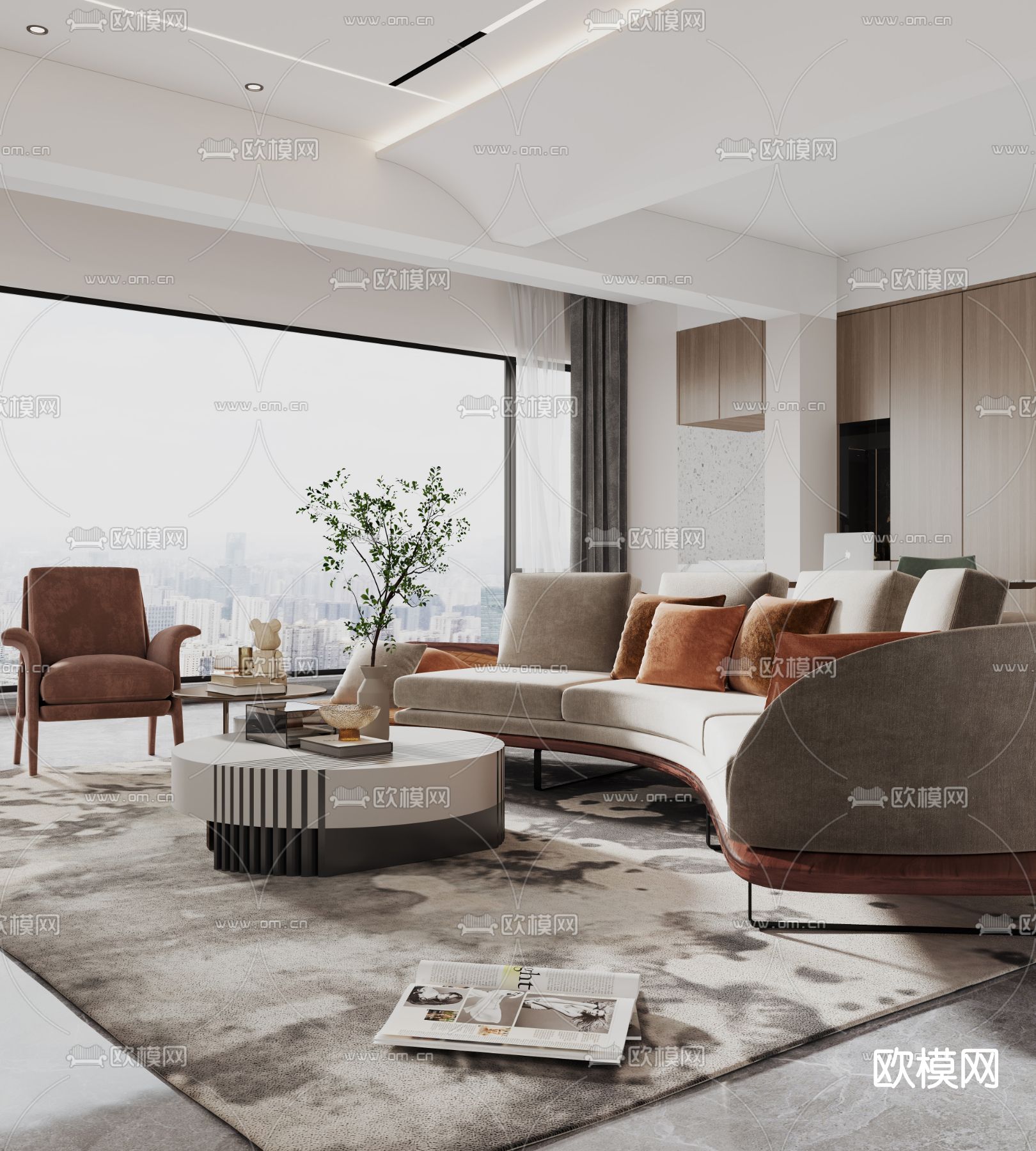 现代轻奢客餐厅3d模型下载（渲染图4）