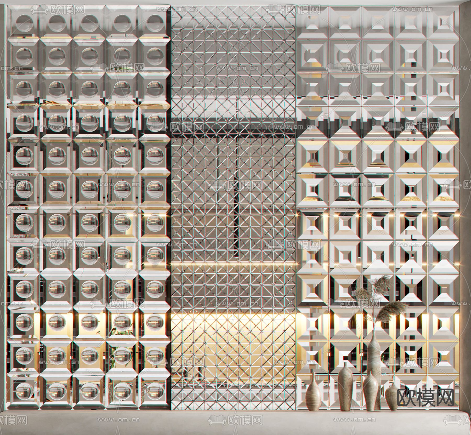 现代玻璃砖屏风隔断3d模型下载（渲染图2）