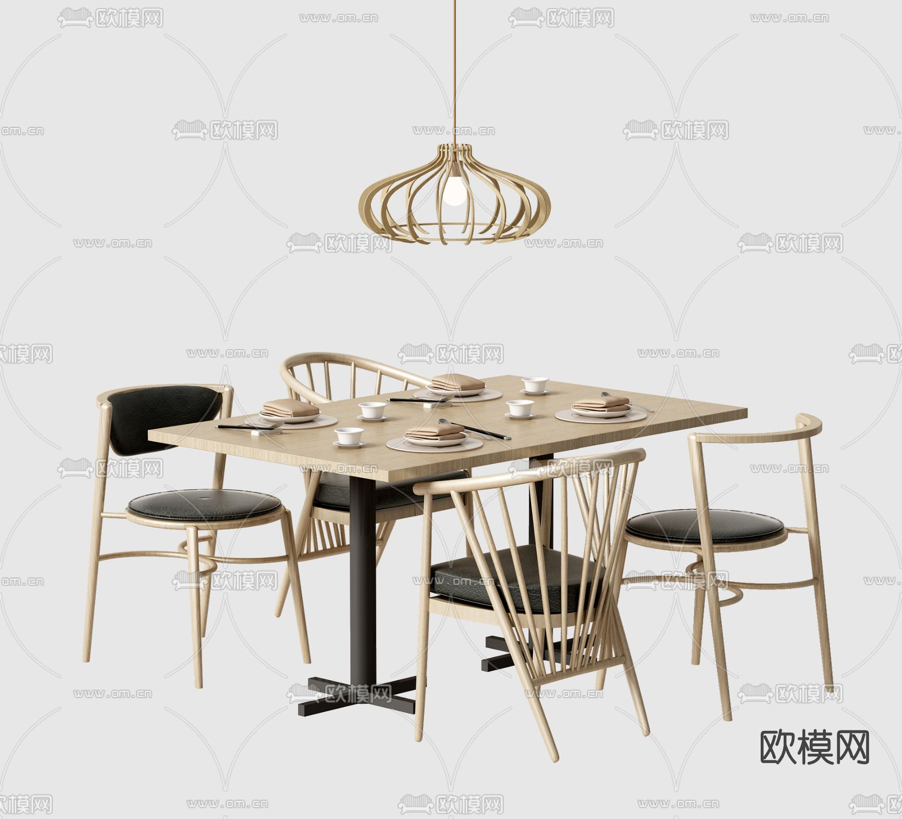 北欧实木餐桌椅3d模型