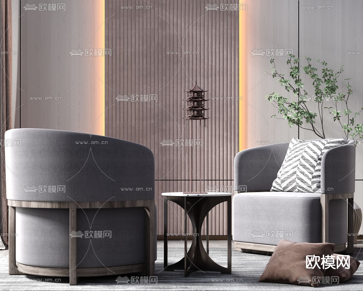 现代布艺单人沙发3d模型下载