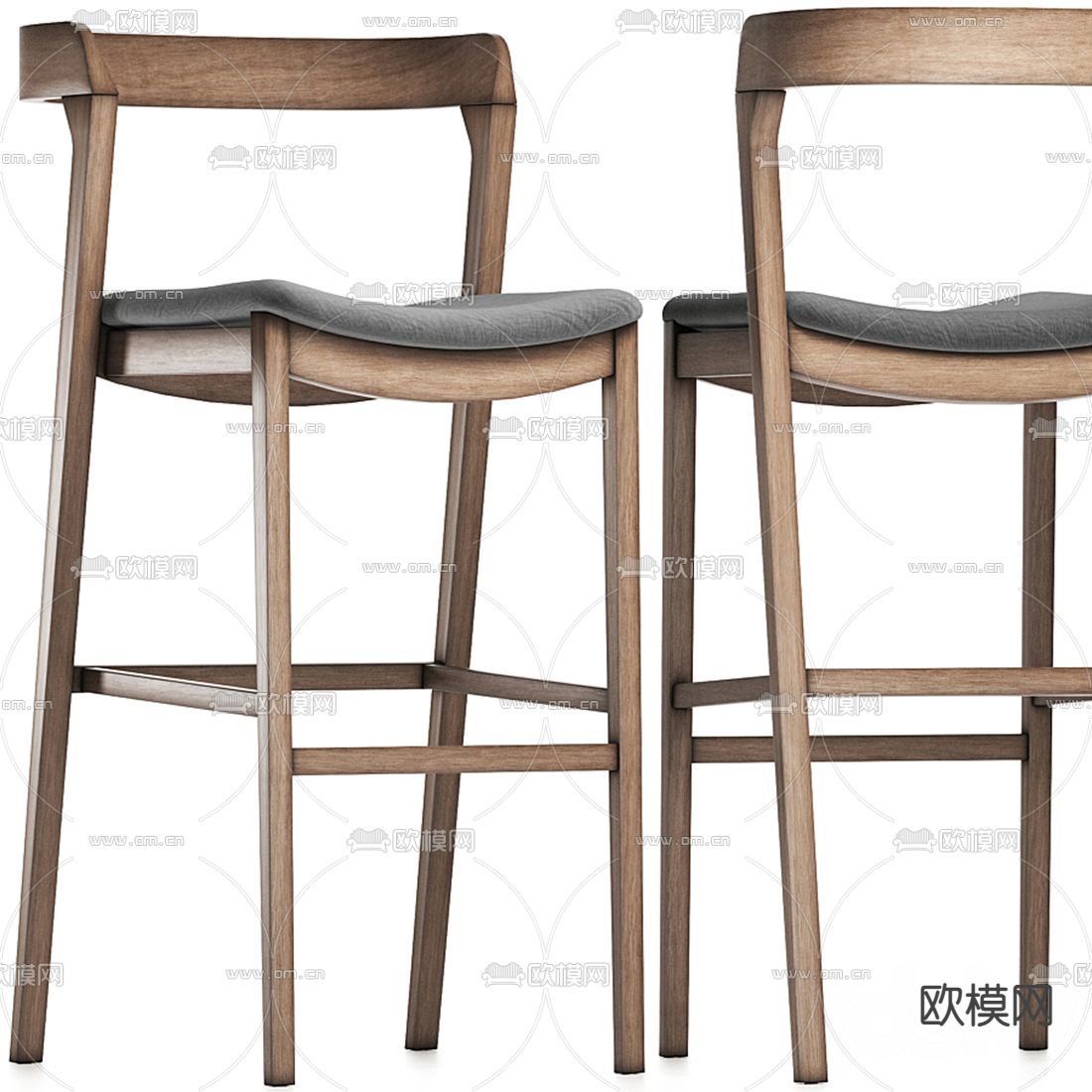 北欧实木吧台椅3d模型下载（渲染图2）