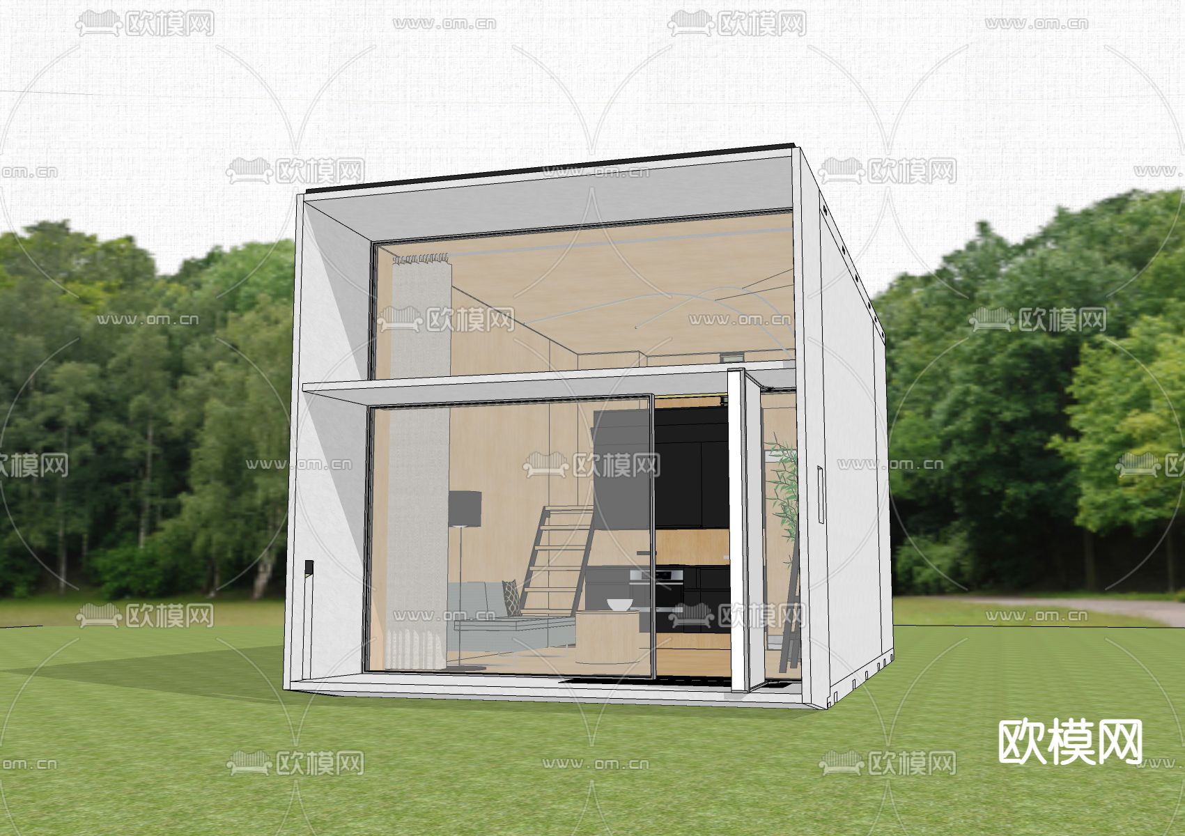 现代民宿建筑su模型下载（渲染图2）