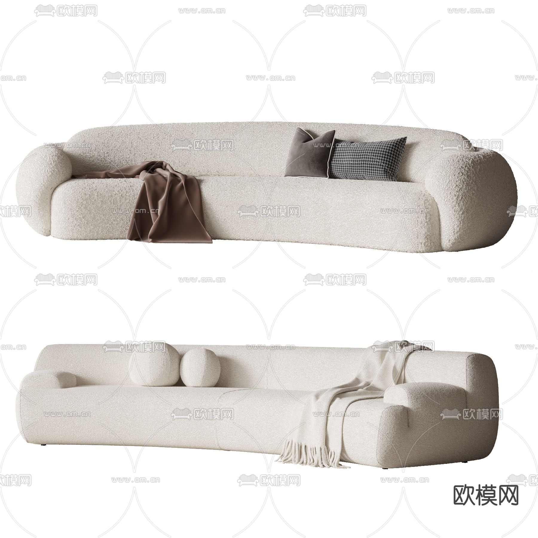 现代布艺弧形沙发3d模型下载
