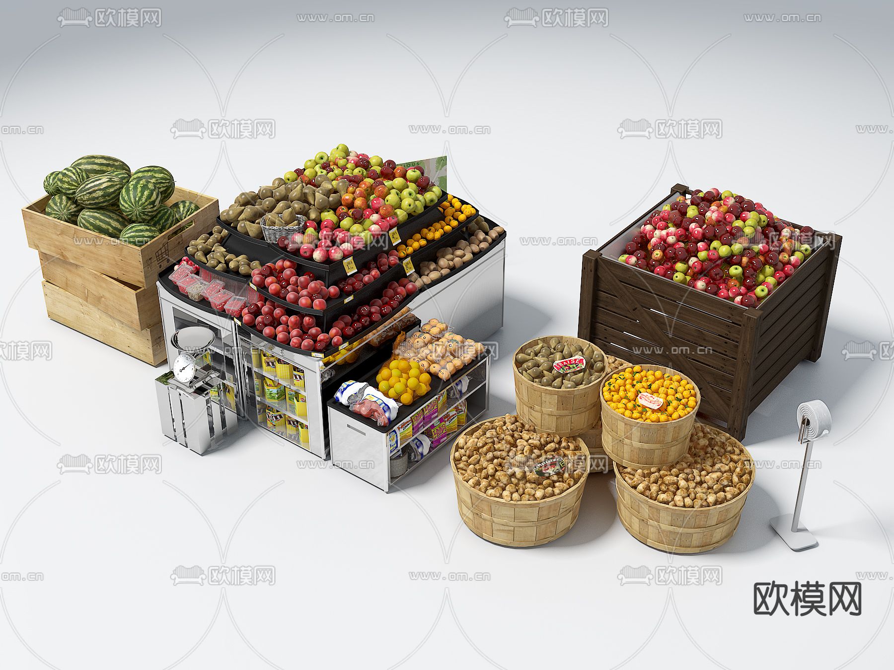 现代水果店水果货架3d模型