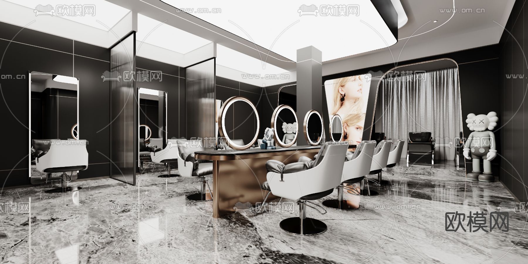 现代美发沙龙理发店3d模型下载（渲染图2）