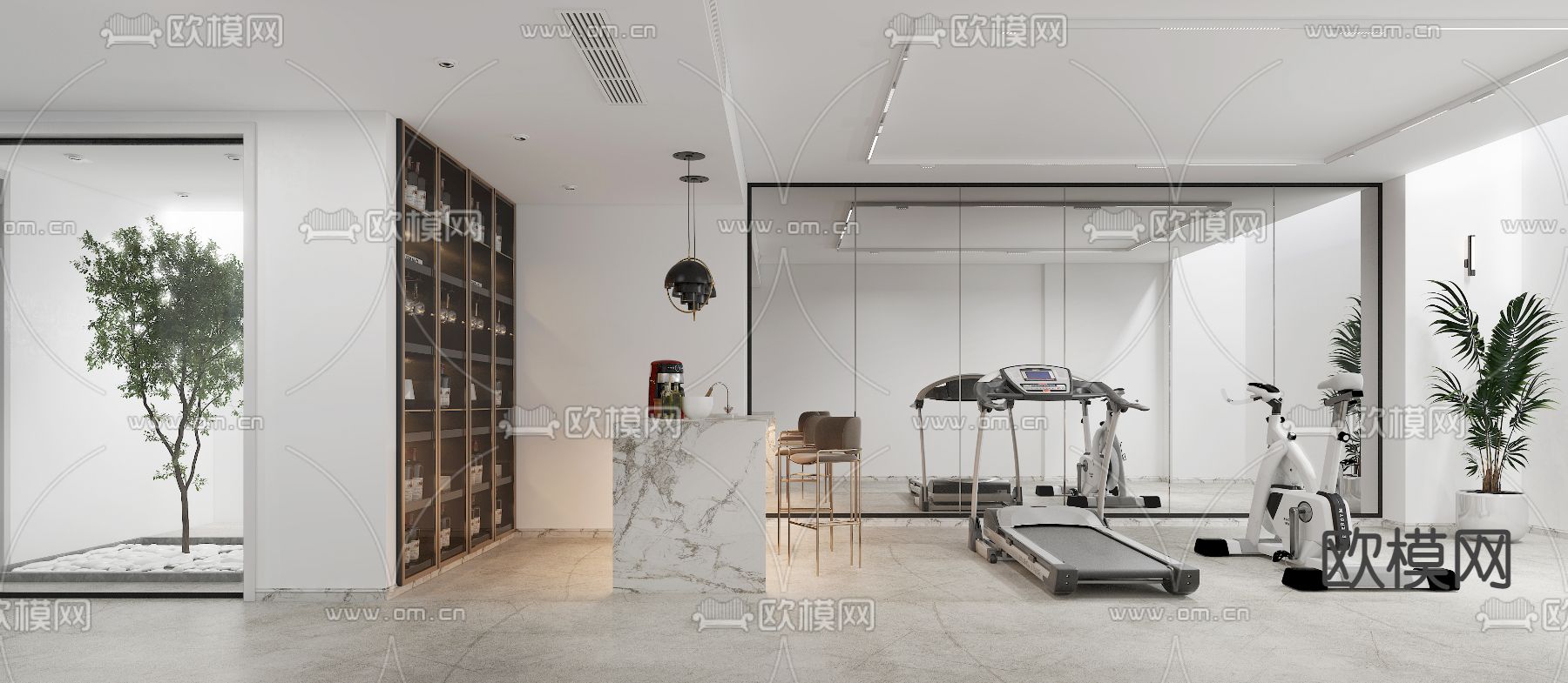 现代健身娱乐室3d模型下载（渲染图1）