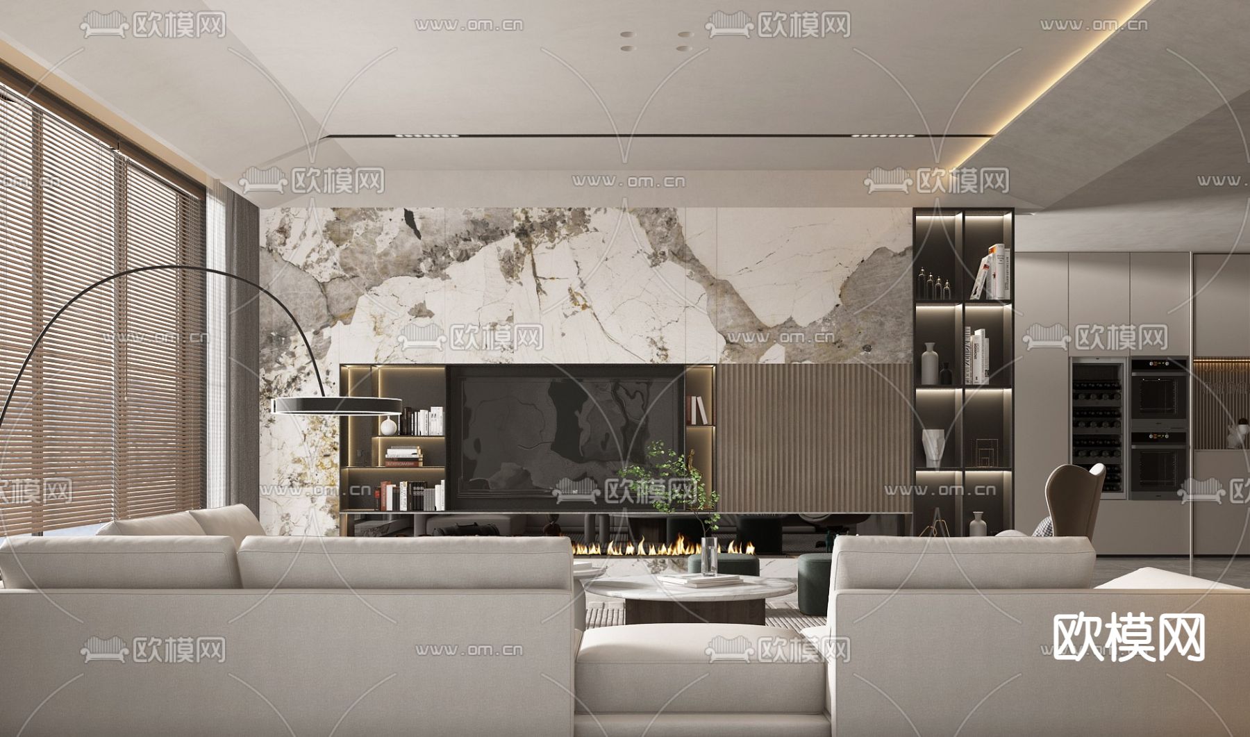 现代轻奢客厅3d模型下载（渲染图2）