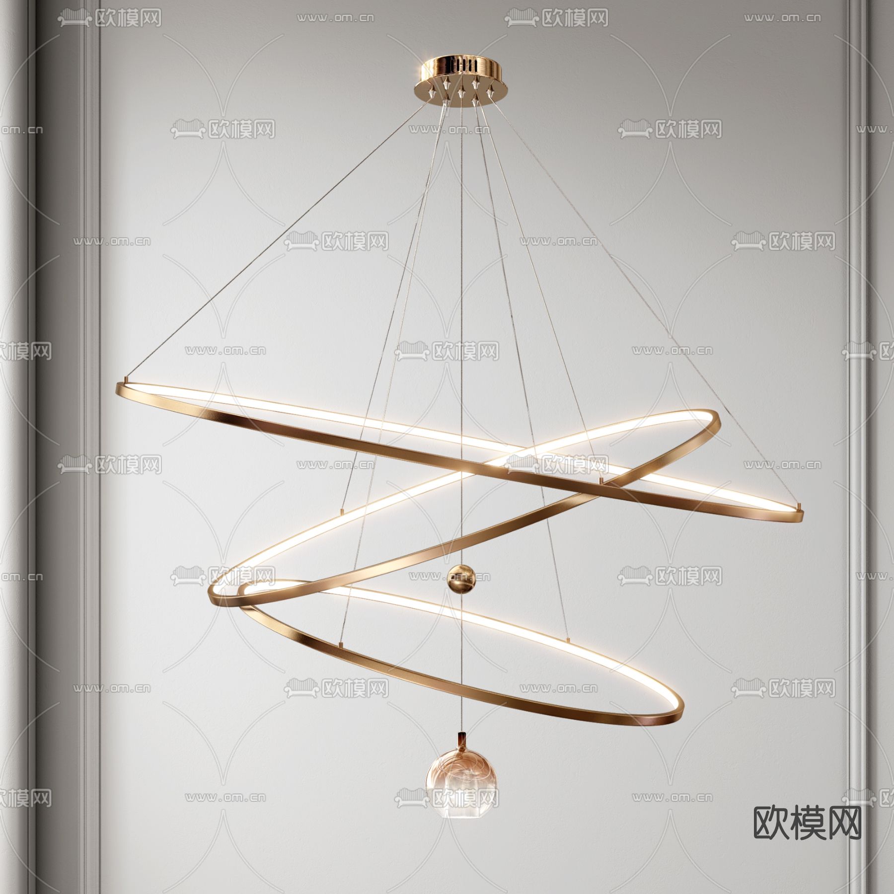 现代轻奢金属吊灯3d模型下载（渲染图2）