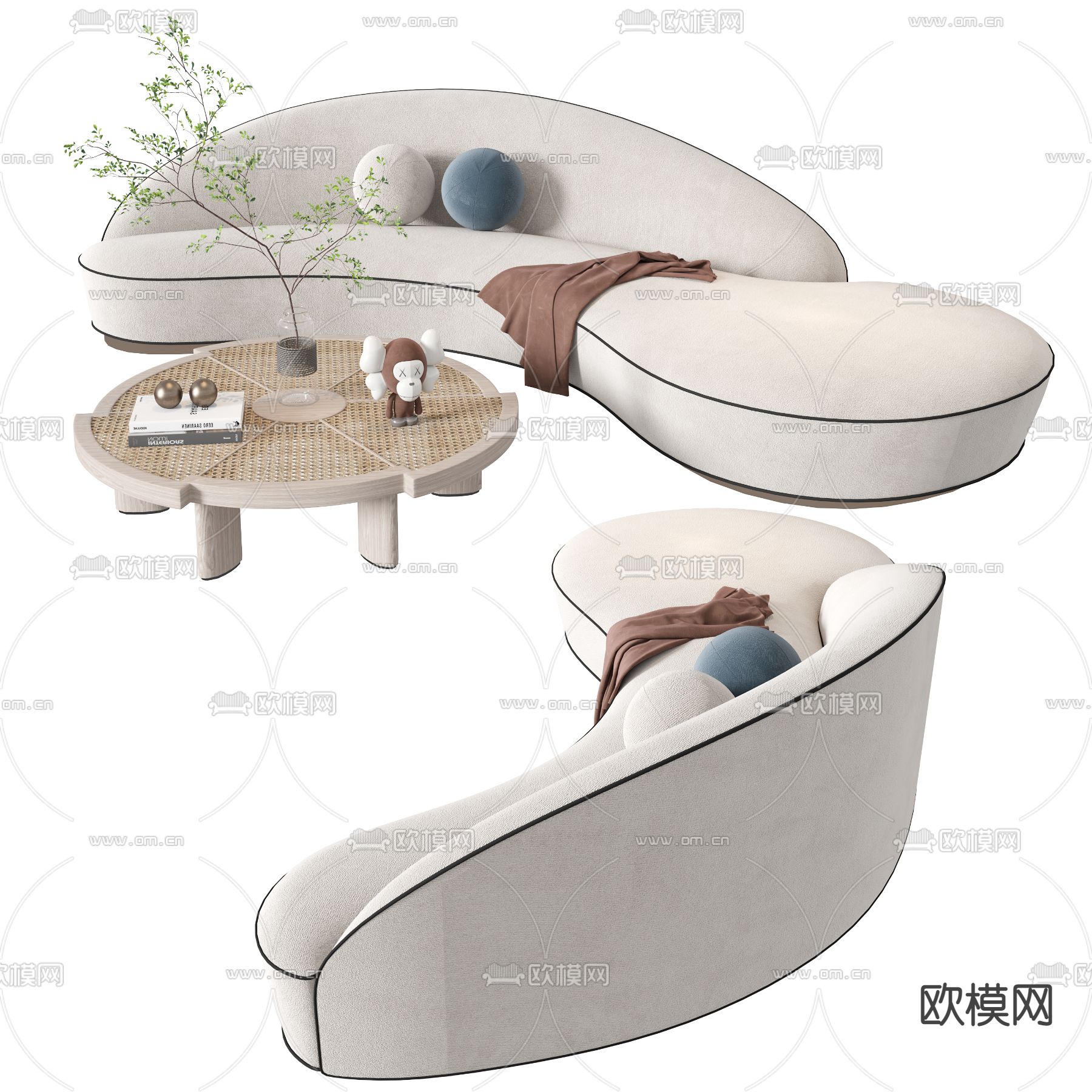 现代布艺弧形沙发3d模型下载