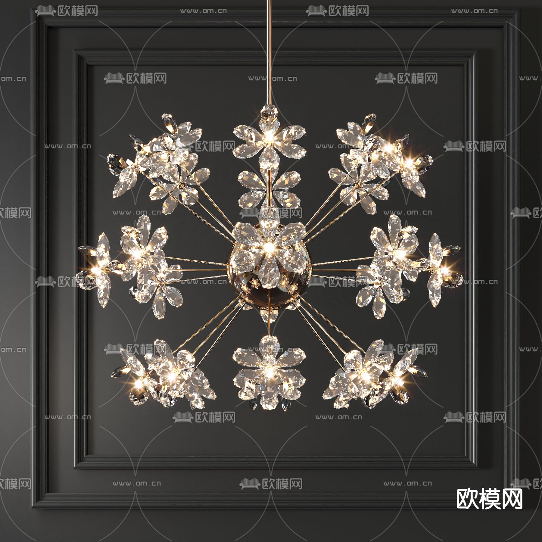 北欧水晶花朵装饰吊灯3d模型下载