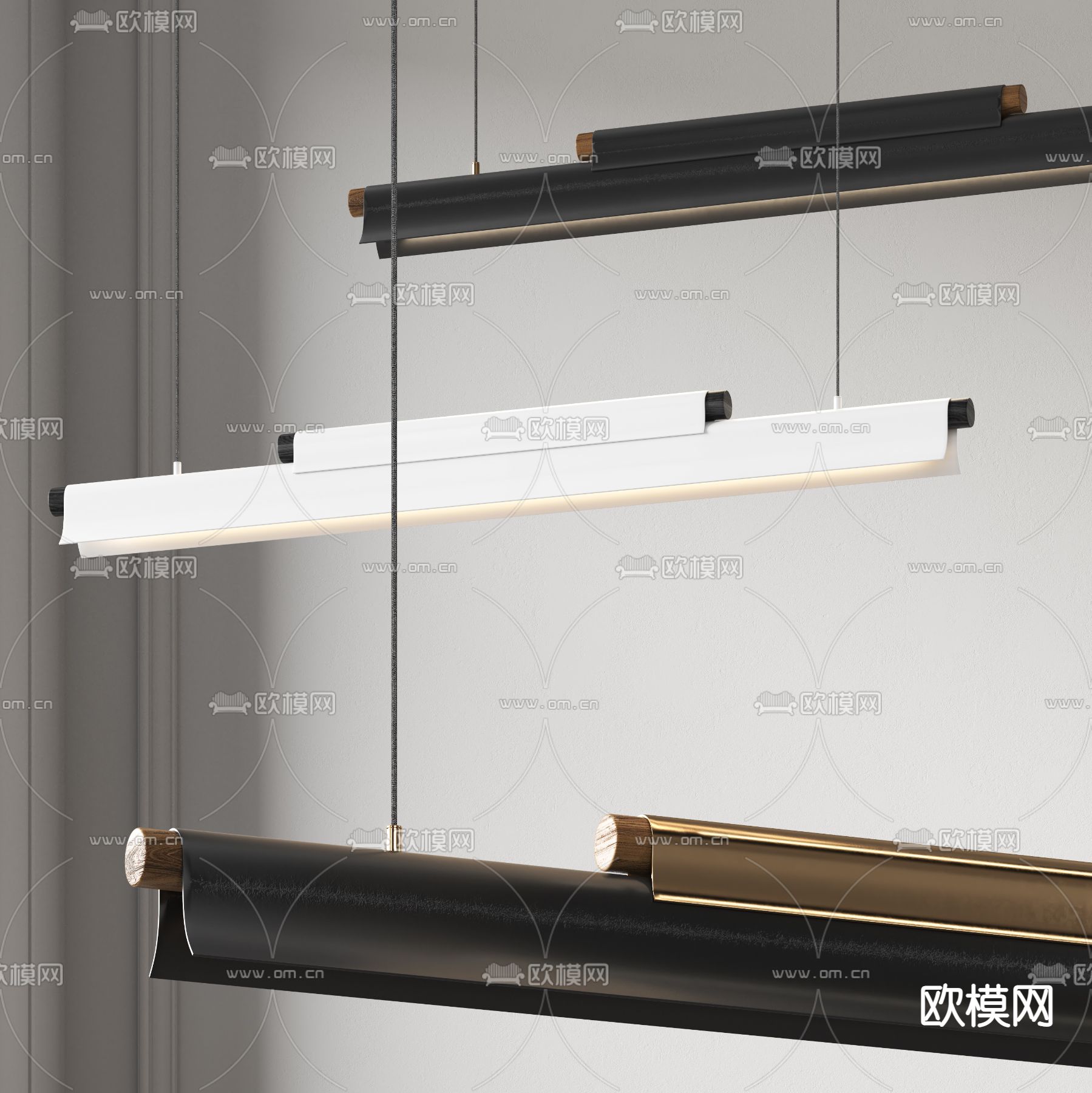 现代条形办公吊灯3d模型下载（渲染图3）