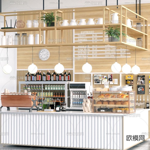 北欧奶茶咖啡店操作台3d模型下载(渲染图2)