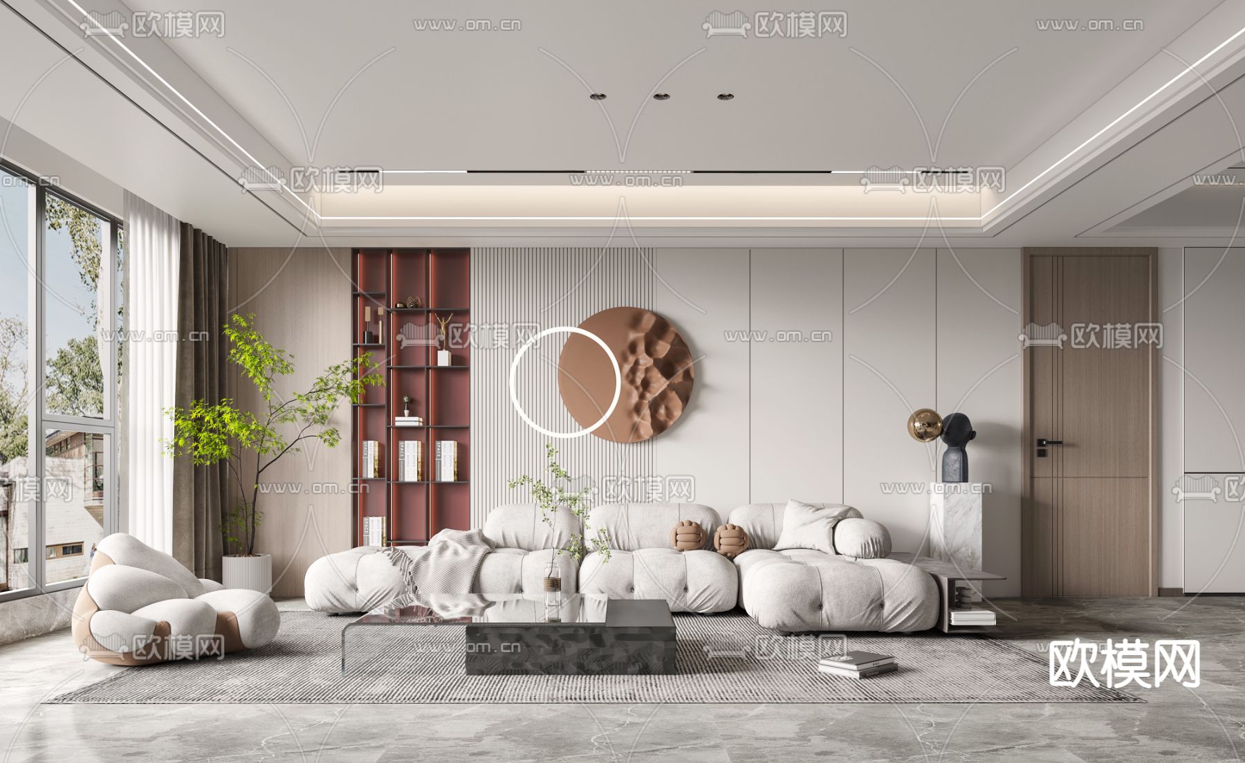 现代布艺转角沙发组合3d模型下载