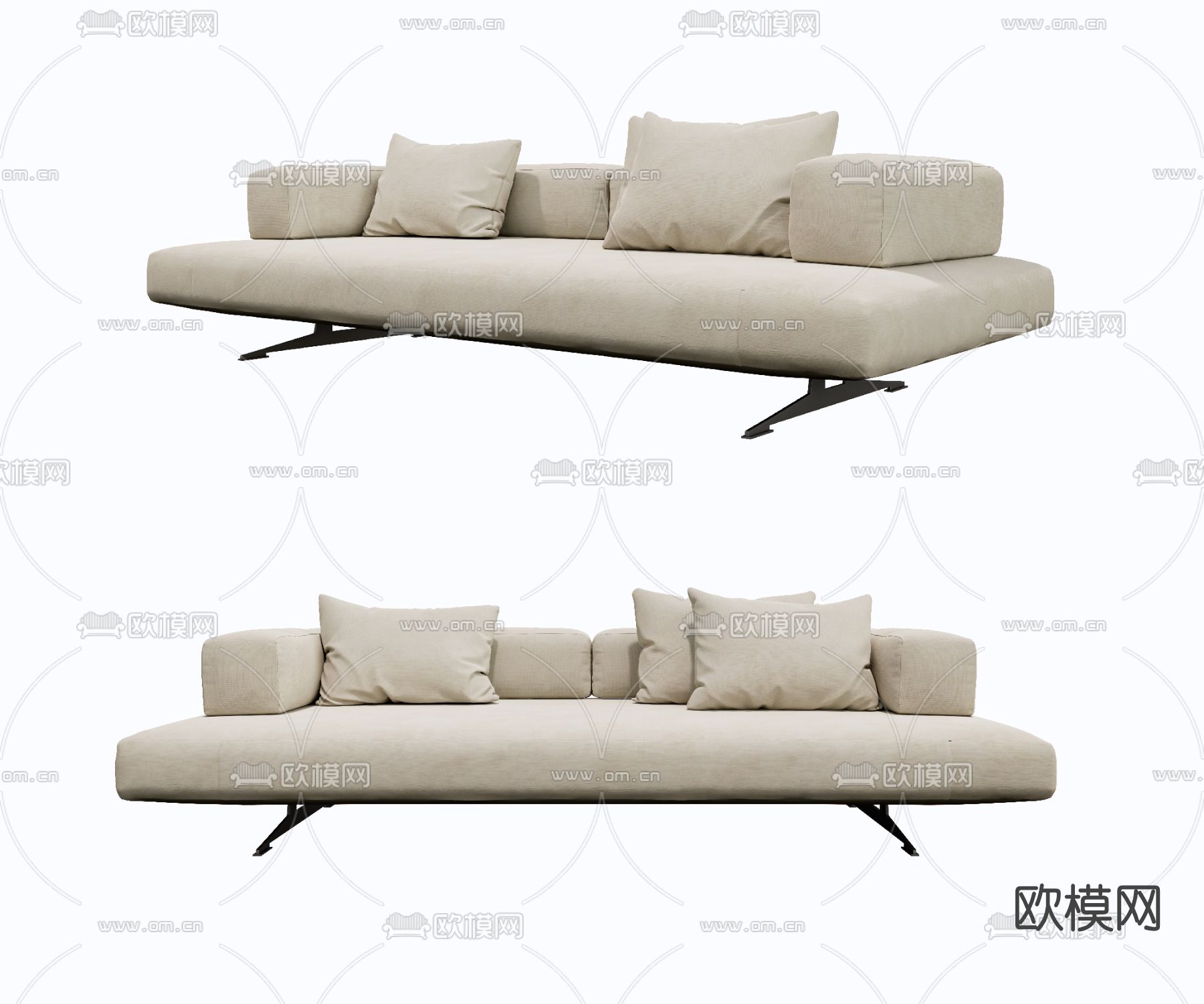 侘寂布艺多人沙发su模型下载（渲染图1）