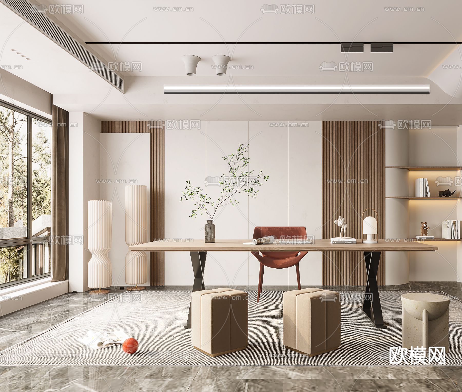 现代书房3d模型下载（渲染图4）