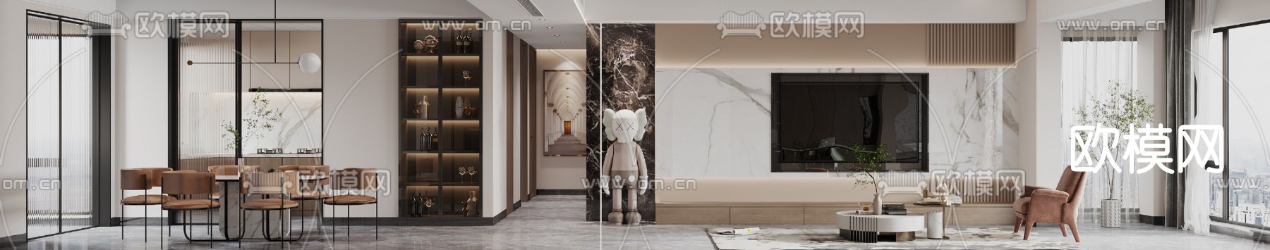 现代轻奢客餐厅3d模型下载（渲染图3）