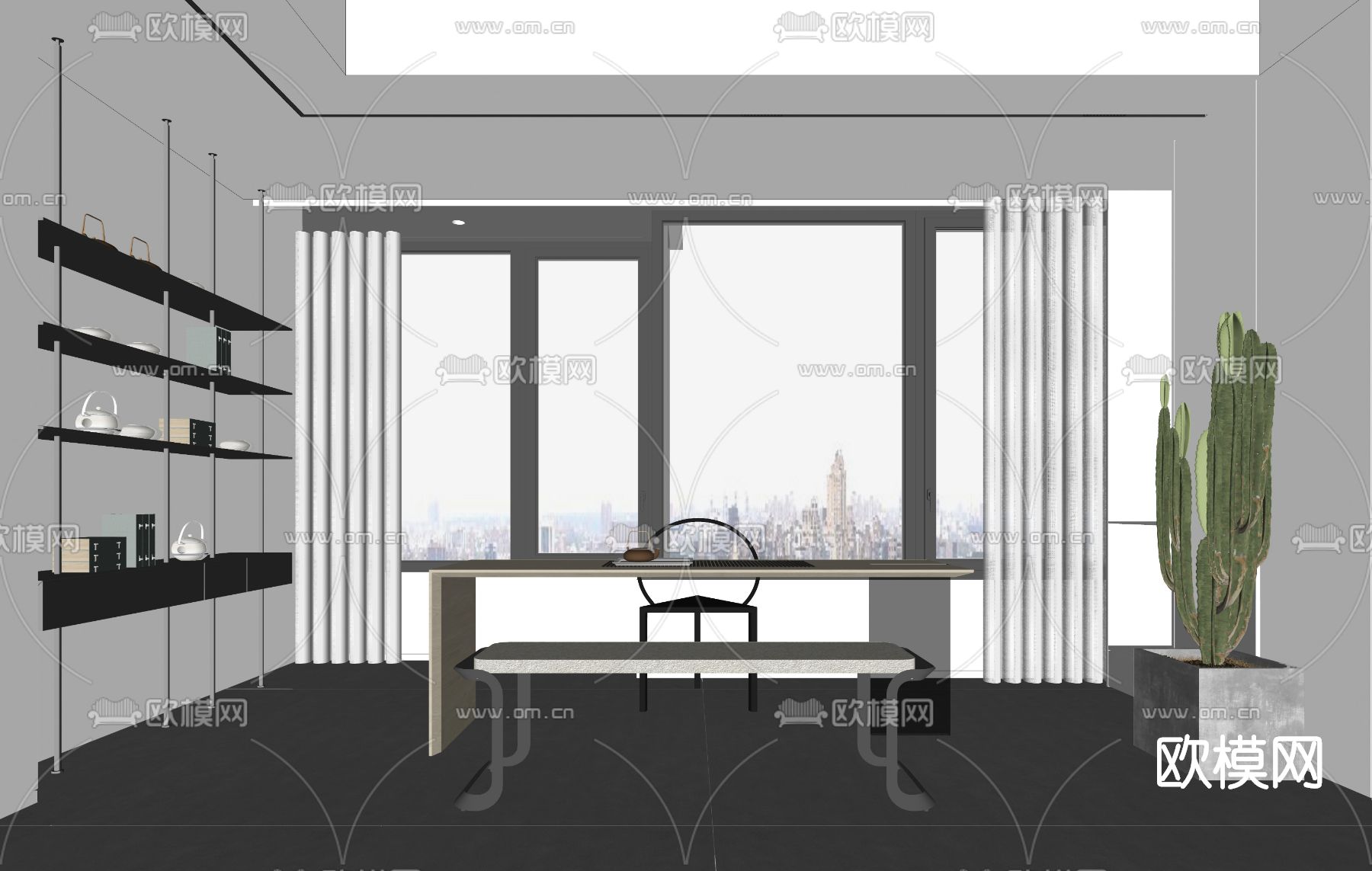 现代简约书房su模型下载（渲染图2）