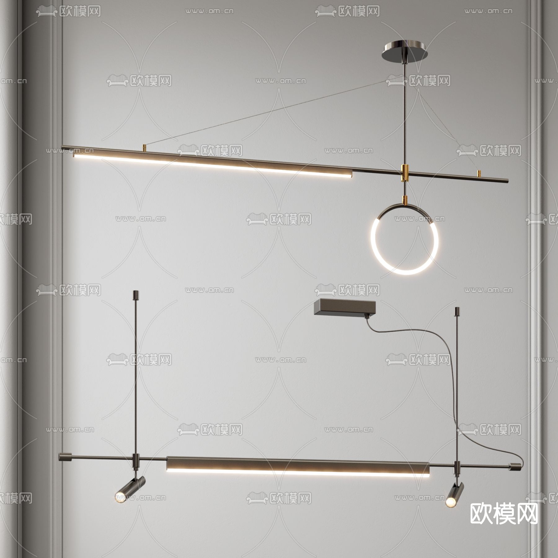 现代轻奢金属吊灯3d模型下载（渲染图3）