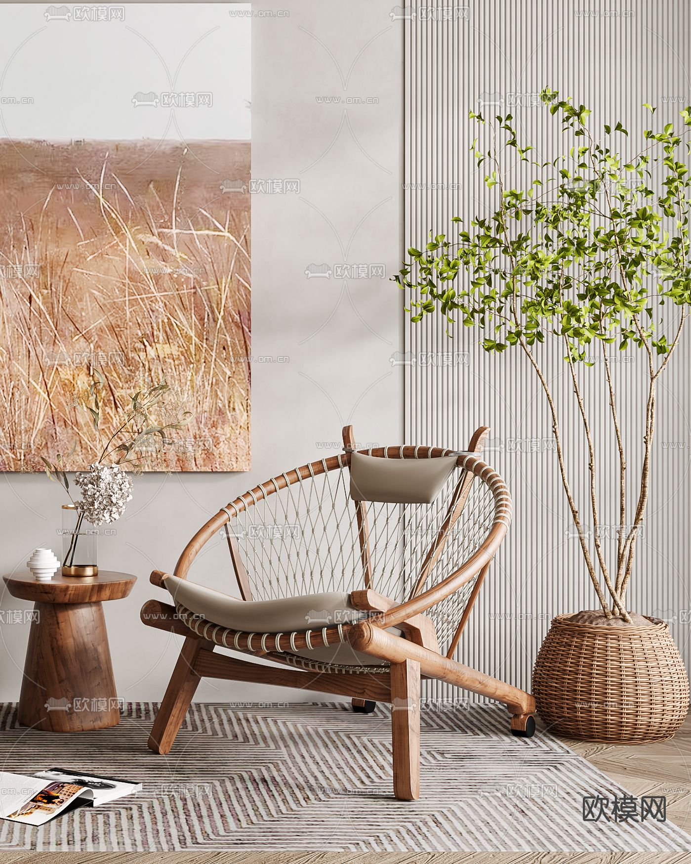 侘寂风绳编户外椅3d模型下载（渲染图3）