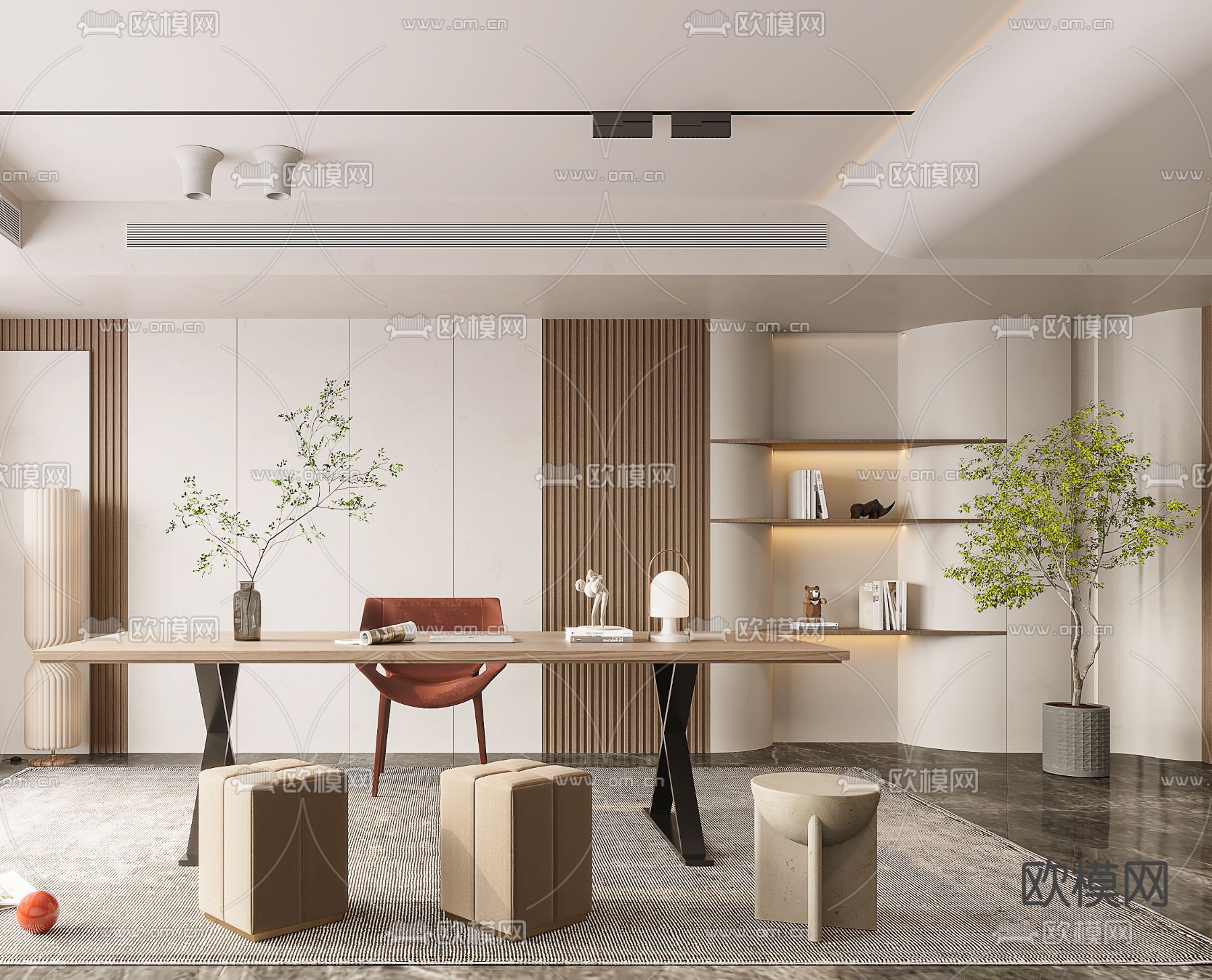 现代书房3d模型下载（渲染图3）