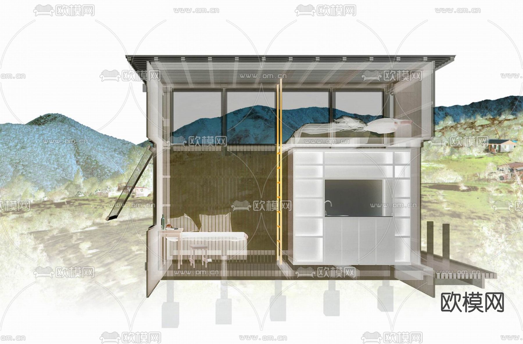 现代民宿建筑su模型下载（渲染图4）