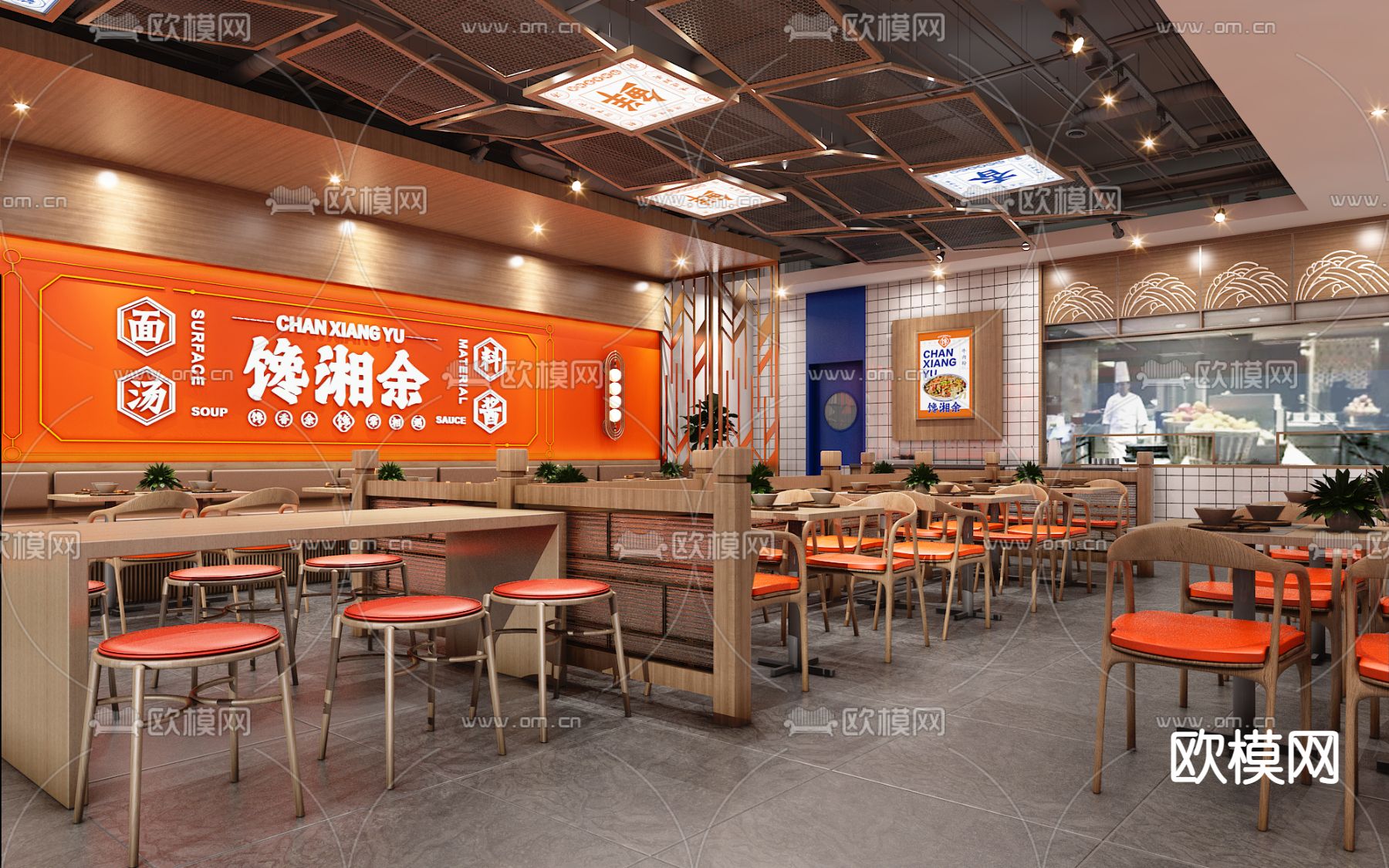 中式国潮餐厅3d模型下载（渲染图3）