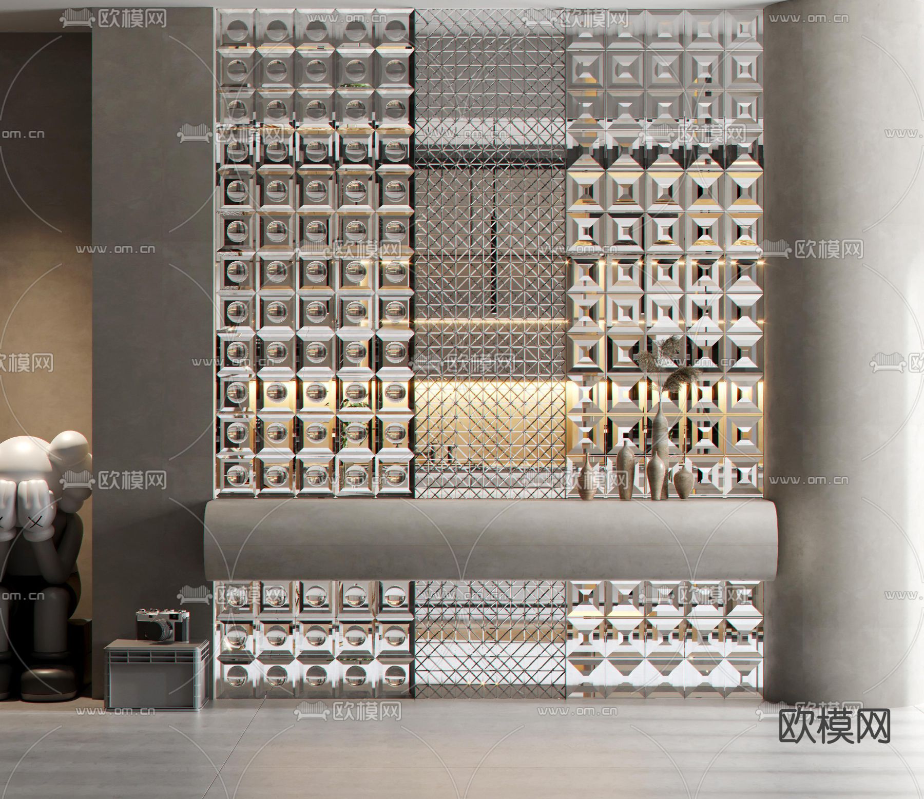 现代玻璃砖屏风隔断3d模型下载（渲染图1）