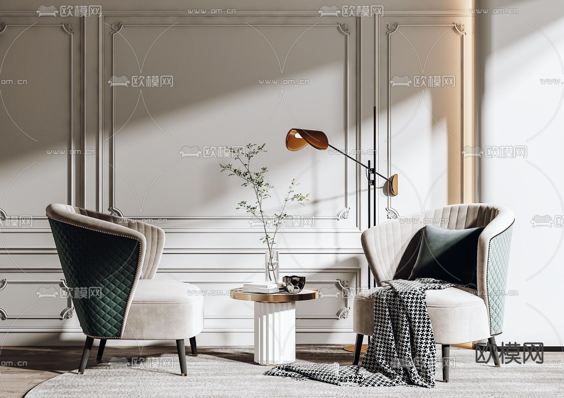 简欧布艺单人沙发3d模型下载