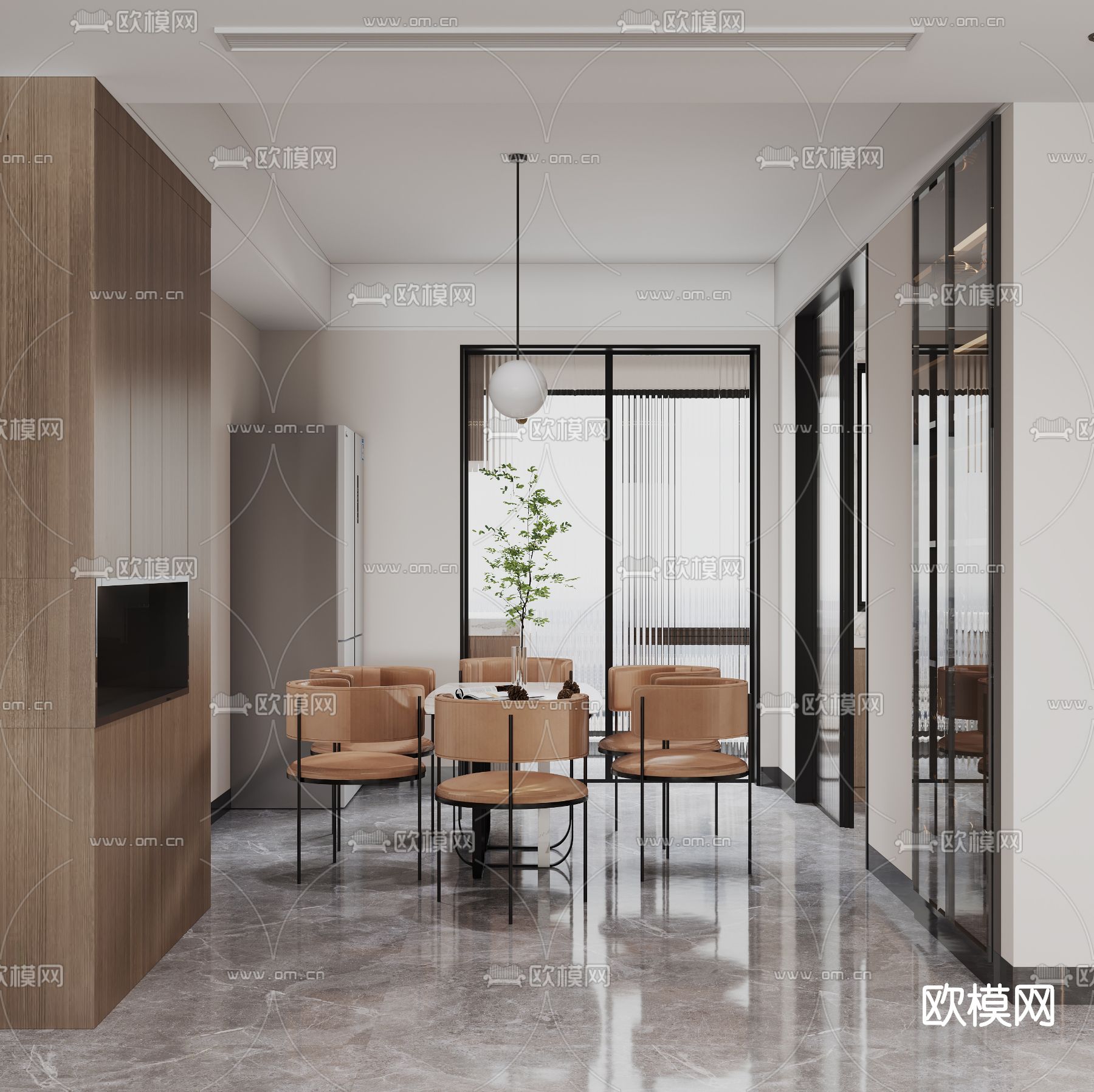 现代轻奢客餐厅3d模型下载（渲染图5）