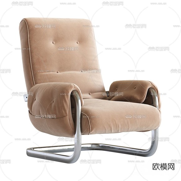 现代绒布休闲椅3d模型下载(渲染图1)
