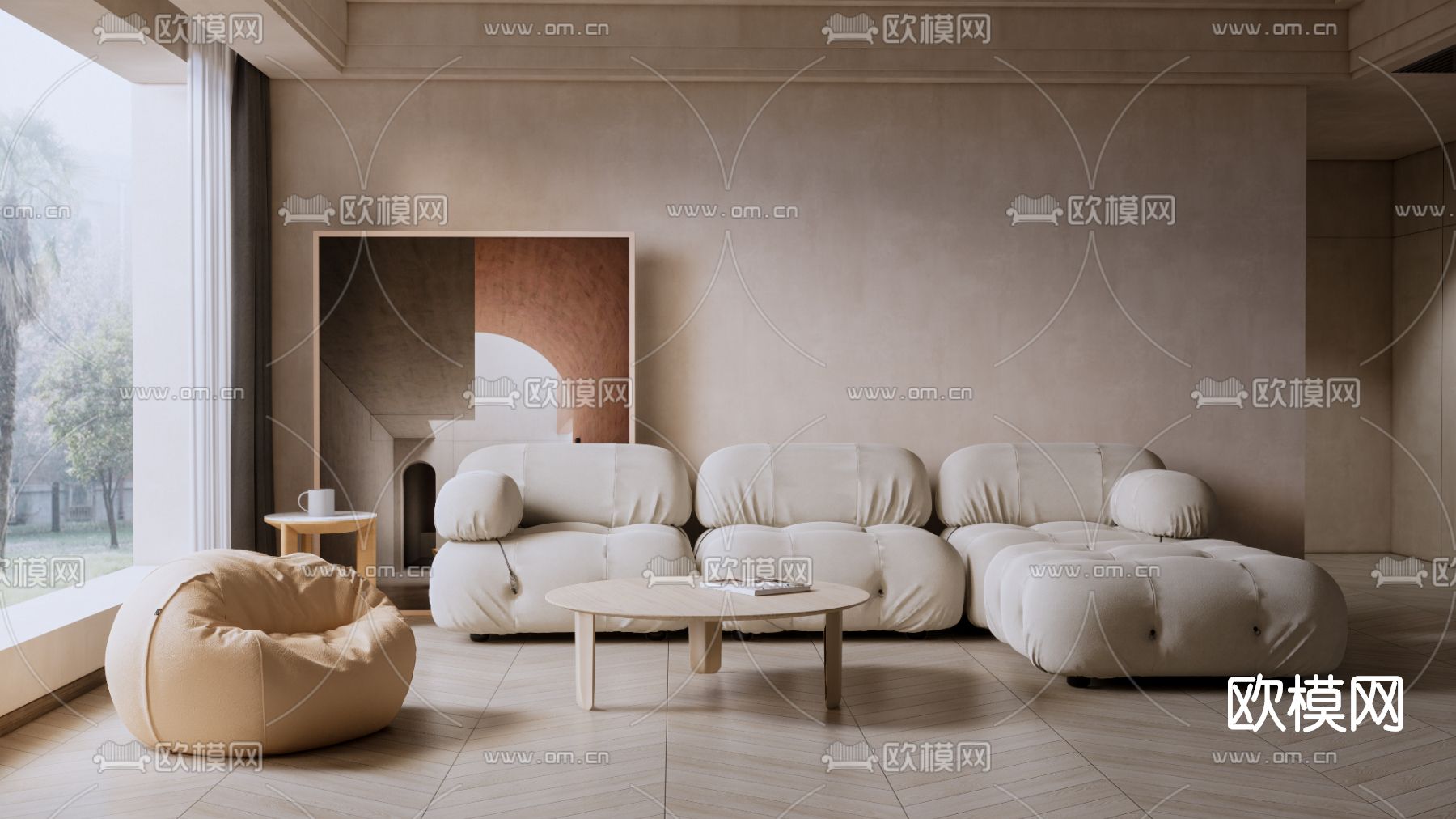 侘寂风布艺沙发组合su模型