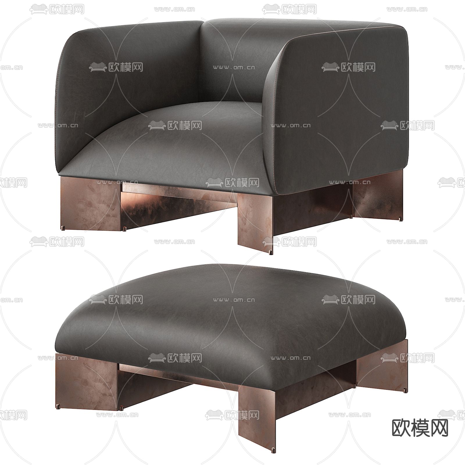 现代皮革单人沙发3d模型