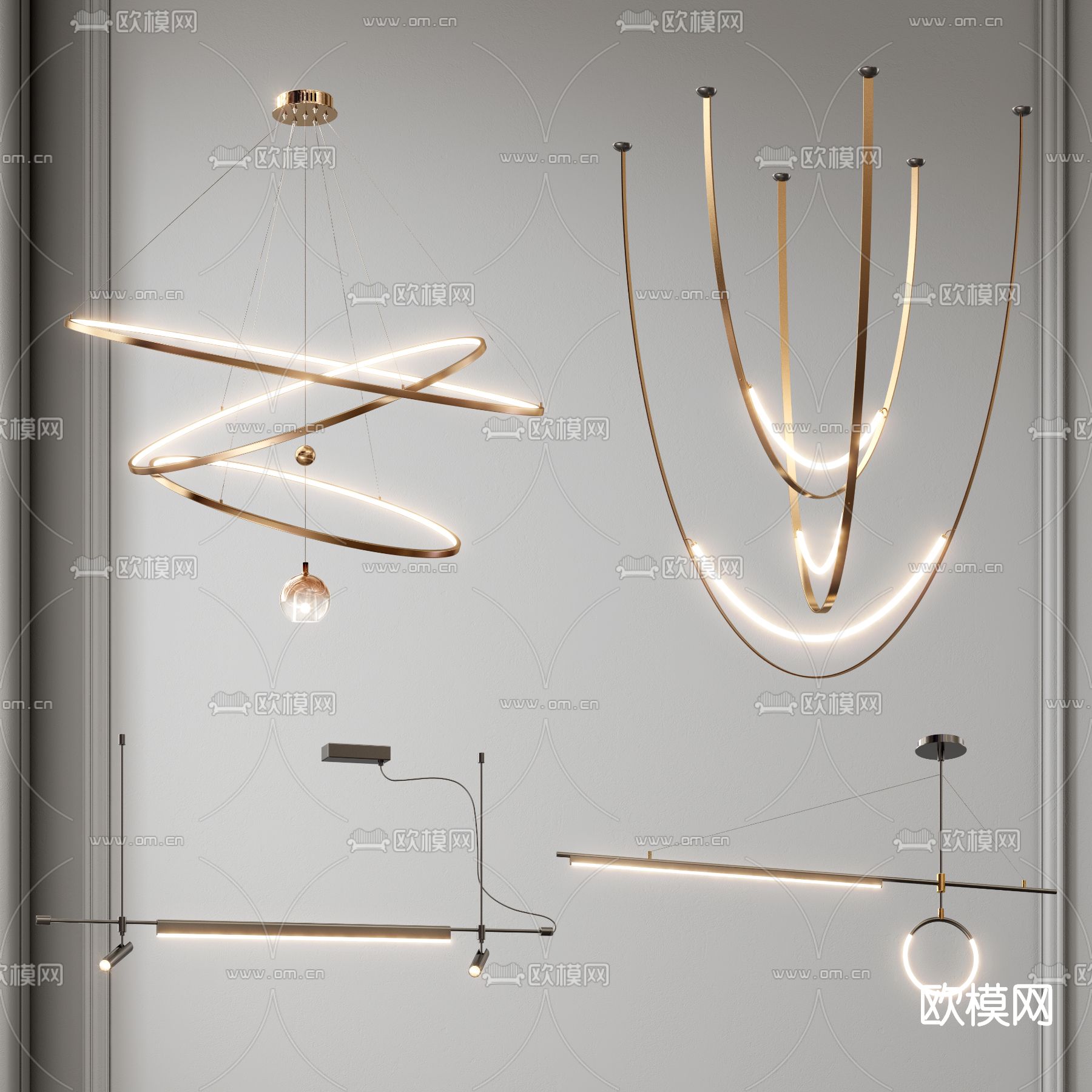 现代轻奢金属吊灯3d模型下载（渲染图1）