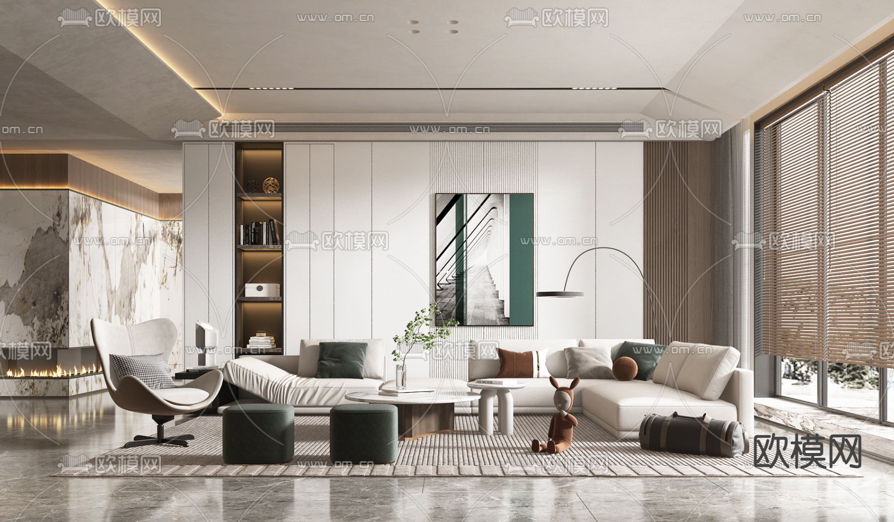 现代轻奢客厅3d模型下载（渲染图1）