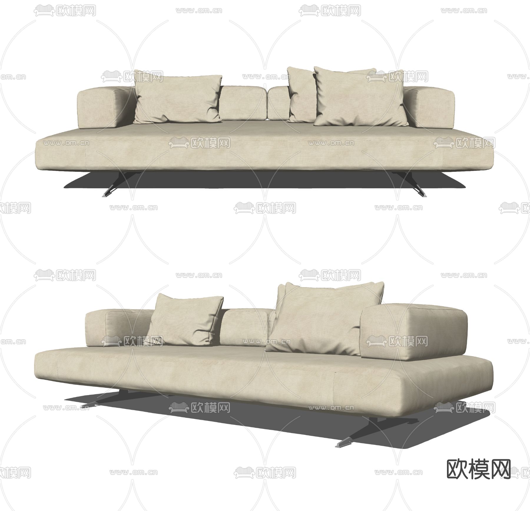 侘寂布艺多人沙发su模型下载（渲染图2）